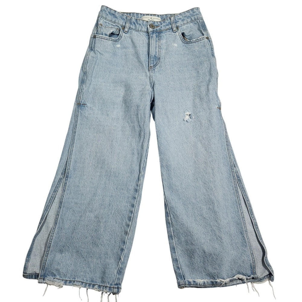 Mattelsa Dreamers Light Wash Wide Leg Side Slit Distressed Jeans Womens 28/MX - Picture 2 of 13